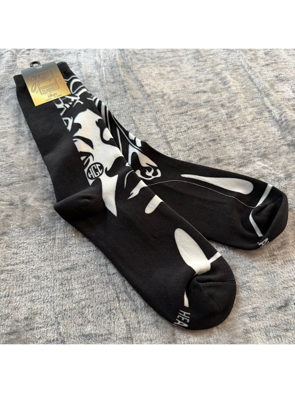 Headgear Men's Black White Damn Gina 90s Crew Socks Large XL 9-13 Cotton Blend